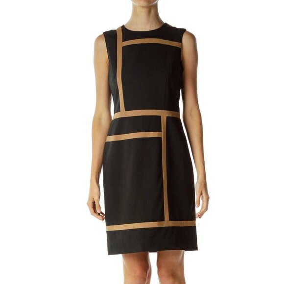 Ann Taylor NWT Black Brown Geometric Print Sheath Dress | Size 6 - Picture 1 of 7